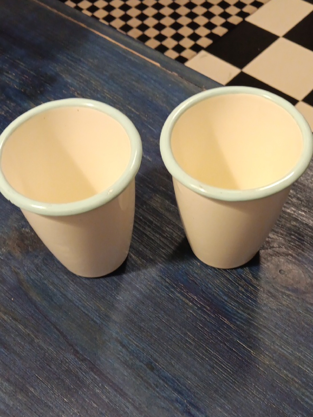 Hearth & Hand Cream Porcelain Enamelware Tumbler with Pale Blue Accent
